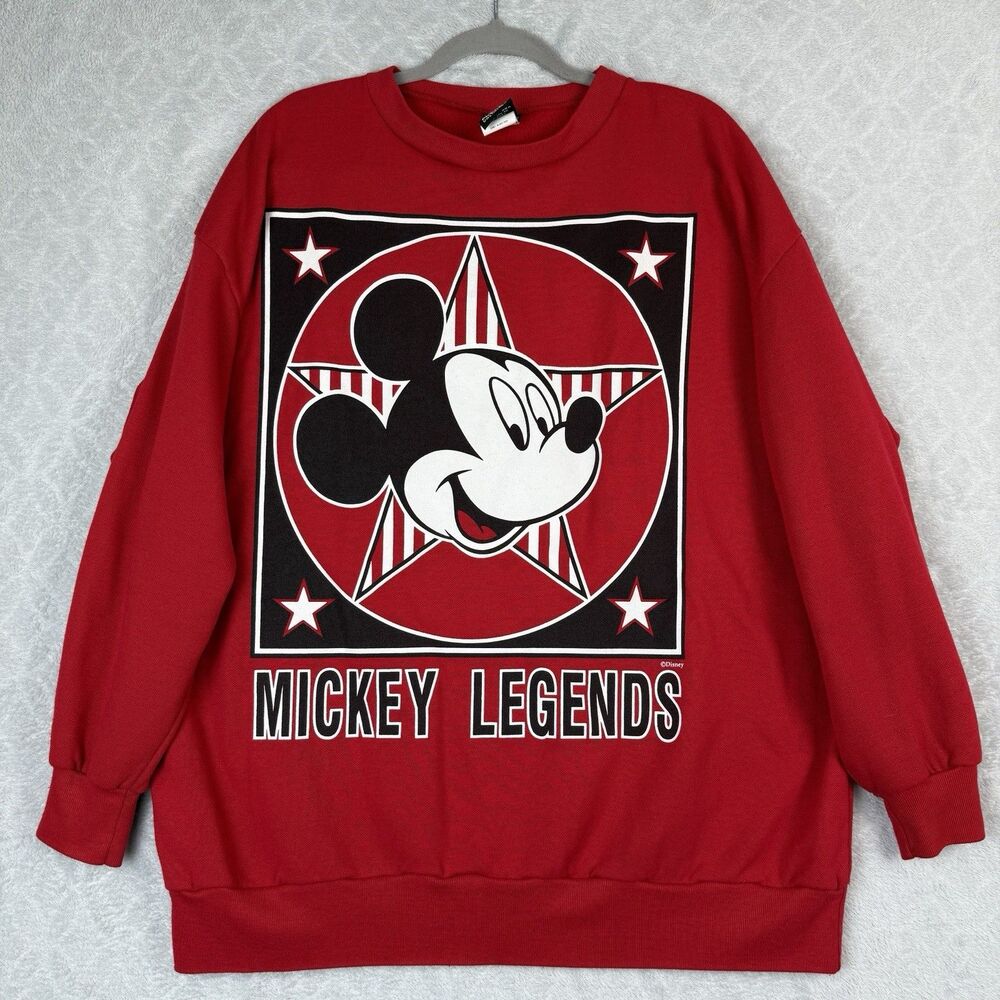 Vtg Mickey Mouse Legends Sweatshirt 1X Red Disney Land Crewneck Casual Retro 90s